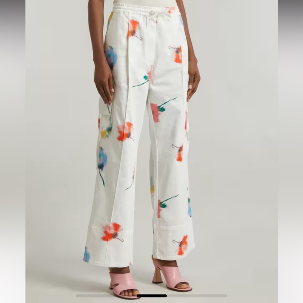 Sleeper Floral Cotton Wide Leg Cargo Trousers Elastic Waist Pants - Picture 4 of 12